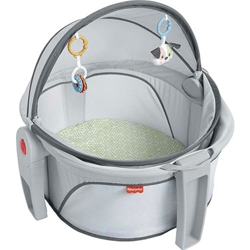 Fisher-Price Portable Bassinet On-The-Go Baby Dome, Travel Play Space with Developmental Newborn Toys & Canopy, Puppy Perfection