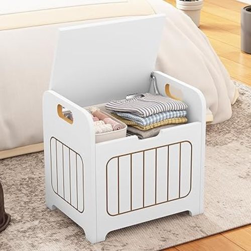 Kids Storage Chests & Trunks White Toy Storage Chests, Small Cube Storage Box Organizer,Wooden Storage Bin With Handle For Store Toy Books Clothes,Small Square Nightstand For Entryway,Bedroom