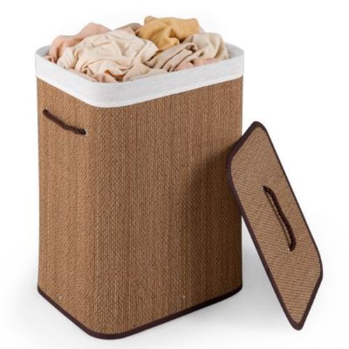 Costway 19 Gal Capacity Clothes Hamper Bamboo Laundry Hamper with Removable Liner Brown
