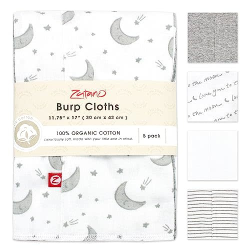 Zutano 5-Pack Organic Burp Cloths for Baby Girl & Boy, Large Cotton Burping Cloths for Babies | Absorbent Baby Spit-Up Rags | Gender Neutral Burp Clothes | Newborn Essentials, Love You to The Moon
