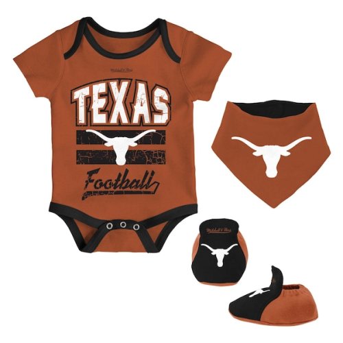 Newborn & Infant Mitchell & Ness Texas Orange Texas Longhorns 3-Pack Bodysuit, Bib and Bootie Set