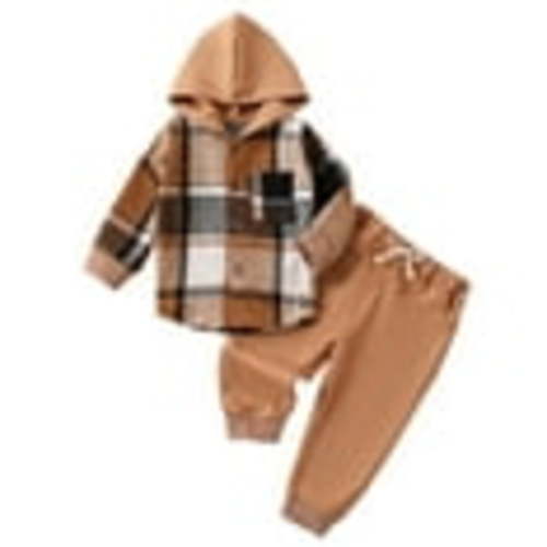 Gerichy Toddler Baby Boy Clothes Fall Winter Outfit Toddler Boys Outfits Kid Casual Outfits Kid Boy Clothes Set 2pcs Toddler Baby Boy Plaid Print Long Sleeve Button Hood Shirt + Solid Color Trousers