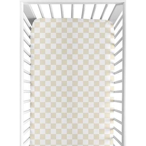 Sweet Jojo Designs Fitted Baby Crib Sheets (Beige Gingham Checkered) for Boys or Girls, Infant Nursery, Toddler Room - Standard Size (Gender Neutral, Plaid, Vintage, Modern, Check, Unisex, Tan Taupe)