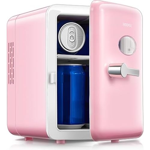 Mini Fridge With Handle, Small Fridge Rapid Cooling 4 Liter/6 Cans Skincare Fridge, Cooler and Warmer Refrigerators for Bedroom, Cosmetics, Office and Car, Pink