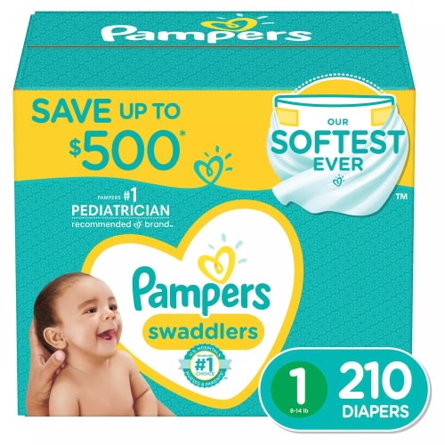 Pampers Swaddlers Newborn Diapers, Size 1 (8-14 Pounds), 210 Count
