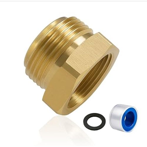 Shower Hose Adapter, Garden Hose Adapter, Shower Head Hose Adapter, Brass Garden Hose Fitting G1/2 Female to GHT 3/4 Male Adapter, No-Leak Design with Washer and PTFE Tape