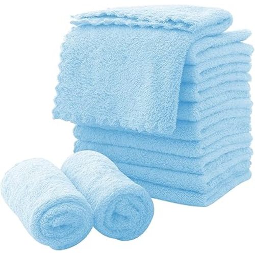 MOONQUEEN Microfiber Facial Cloths Fast Drying Washcloth 12 Pack - Premium Soft Makeup Remover Cloths - Aquamarine