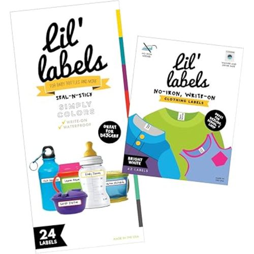 Daycare Labels Value Pack - Bottle Labels (Simply Colors) and Clothing Labels (Bright White), Waterproof Labels