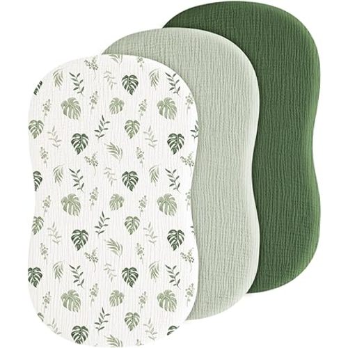 Baby Muslin Bassinet Sheets 3 Pack for Boys & Girls, Soft Breathable Cotton Bassinet Mattress Cover, Universal Fit for Hourglass, Oval, and Rectangle Mattress