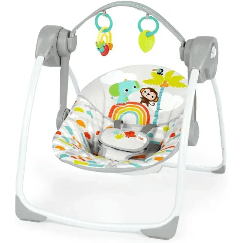Bright Starts Playful Paradise Portable Compact Automatic Baby Swing with Music, Unisex, Newborn +