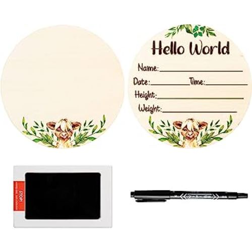 R HORSE Hello World Newborn Announcement Sign with Ink Pad for Baby Ha