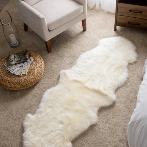 Double Ivory White Sheepskin Rug - 2 Pelt (2x6 ft): Sheepskin Town