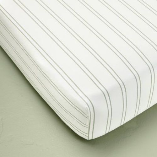 Green Stripes Cotton Percale Fitted Crib Sheet - Hearth & Hand™ with Magnolia