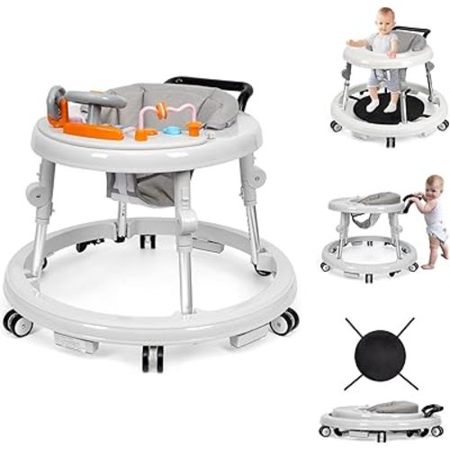 Music and Lights Baby Walker Foldable with 9 Adjustable Heights, Baby Walker with Wheels Portable, Infant Toddler Walker for Baby Boy Girls 6-18 Months
