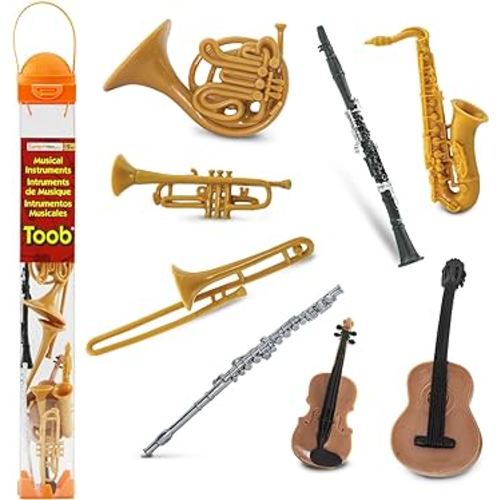 Safari Ltd Musical Instruments TOOB - Figurines: Trombone, Flute, Saxophone, Guitar, Violin, Horn, Trumpet, Clarinet - Educational Toys for Boys, Girls & Kids Ages 3+