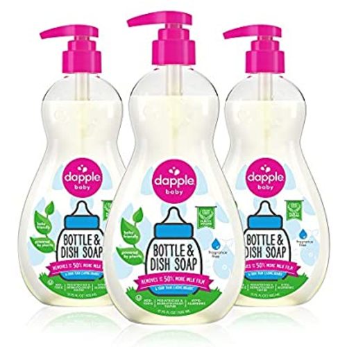 Dapple Baby Bottle and Dish Soap, Liquid, Plant Based, Hypoallergenic, 1 Pump Included, 17.75 Fl Oz, (Pack of 3) - 17.75 Fl Oz (Pack of 3) - Fragrance Free