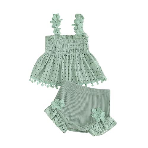 Murnouche Newborn Baby Girl Summer Clothes Sleeveless Floral Top Ribbed Shorts Boho Outfit Set
