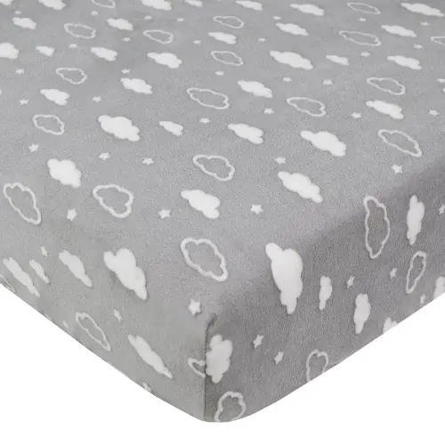 American Baby Company Heavenly Soft Chenille Fitted Crib Sheet 28" x 52", Warm and Cozy Neutral Chenille Sheet, Gray 3D Cloud, for Boys and Girls, Fits Crib and Toddler Bed mattresses