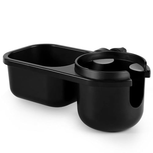 Accmor 2 in 1 Stroller Tray, Stroller Cup Holder Snack Tray, Non-Slip Grip Clip Stroller Accessory Stroller Tray Compatible with Uppababy, Nuna, Doona Strollers Max 1.7'', Black - Tray-Style C-Black
