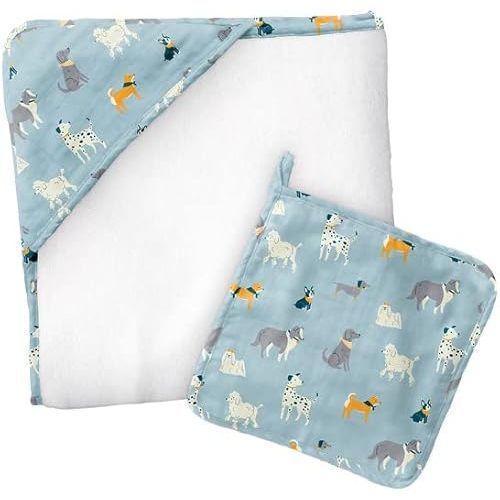 Stephen Joseph Baby Muslin Hooded Towel with Washcloth, Dog