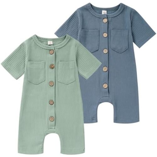 Newborn Baby Boy Girl Clothes 2 Pack Solid Romper Short Sleeve One-Piece Jumpsuits Outfits Sets