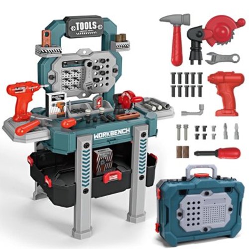 JoyStone 2 in 1 Kids Tool Bench Set,79 PCS Pretend Play Tool Bench for Kids with Tools, Electric Drill, Clothes and Transformable Tool Set, Learning Gift for Boys & Girls Age 3-5,Green