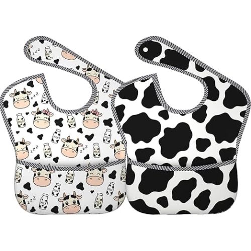 Bibs Cute Baby Stuff 2Packs for 6-24 Months Waterproof Washable Fabric