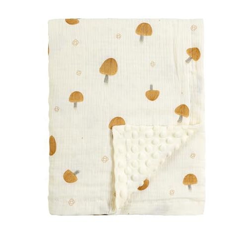 CREVENT 30''X40'' Organic Muslin Cotton Baby Blanket for Newborns, Soft Mink Backing, Essential for Baby Shower Birthday Gift - Mushroom 75X100cm