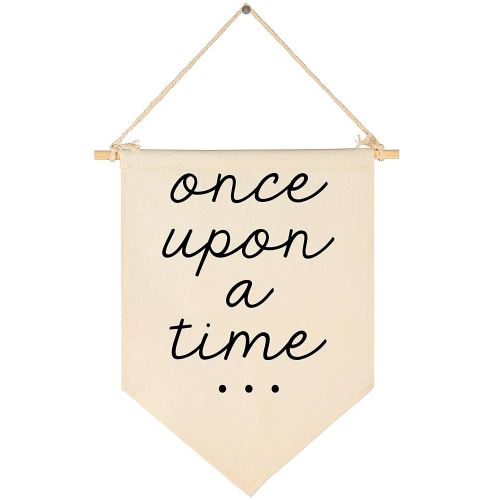 Once Upon a Time-Decor Gift for Nursery Bedroom Playroom Front Door Bookshel Bookcase Reading Corner-Birthday Christmas Gift-Hanging Flag Banner Wall Sign Decor Present for Baby Kids Girl Boy Teen