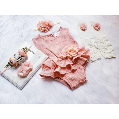 Rustic baby girl peach romper, 1st birthday White Peach Baby girls boho outfit, Boho girl outfit, Rustic baby girl pink white bubble romper