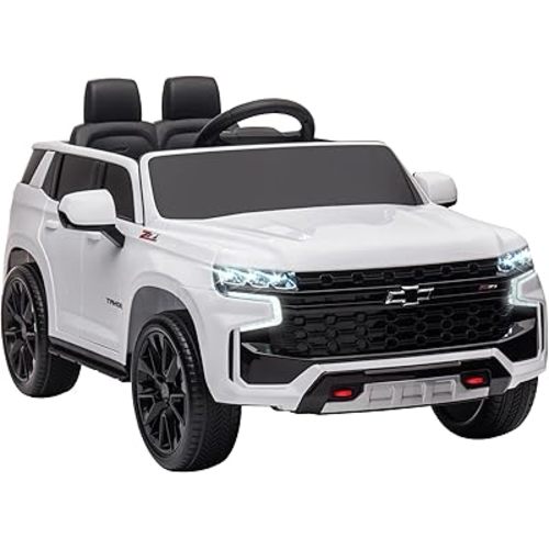 Aosom Chevrolet Tahoe Licensed Kids Ride on Car, 12V Battery Powered Kids Electric Car with Remote Control, 4-Wheeler Suspension, Music, Lights, Horn, for Ages 3-6 Years Old, White