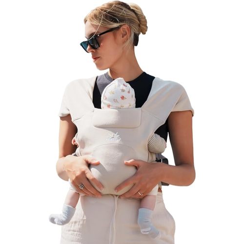 Newborn Carrier, Baby Wraps Carrier, MOMTORY Cozy Baby Carrier(7-25lbs), with Hook&Loop for Easily Adjustable, Soft Fabric, Cream