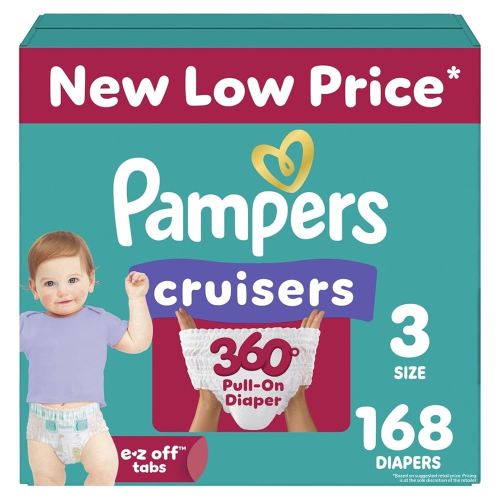 Pampers Diapers - Cruisers 360 - Size 3, 168 Count, Babyproof, up to 100% Leakproof Pull-On Diaper (Packaging May Vary)