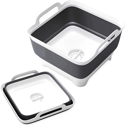 Collapsible Wash Basin with Drain Plug - 2.4 Gal(9L) Wash Basin for Baby Bottles, Foldable Dish Pans for Kitchen Sink & Camping & Hand Washing Station, Wash Bin, Laundry Tub, Portable Dish Tub