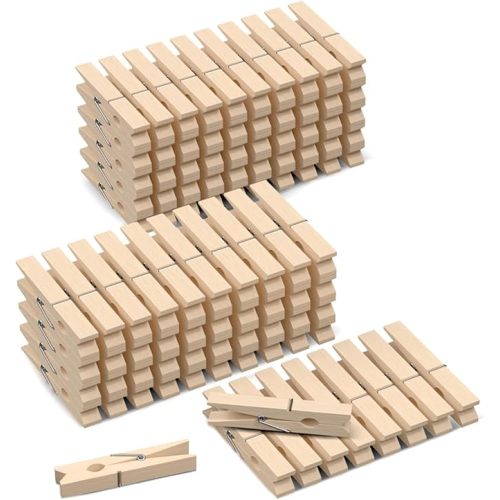 100 Pack Wooden Clothespins 2.9 Inch, Heavy-Duty Wood Rust-Resistant Clothes Pins, Solid Birch Clips for Laundry, Photo Wall Displays, Craft Projects & Classroom Decoration