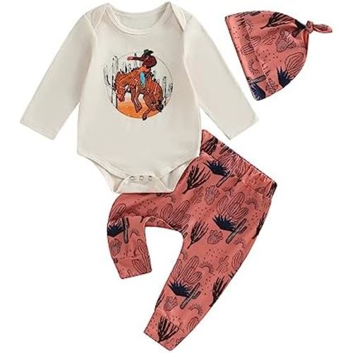 Western Newborn Baby Boy Fall Clothes New to The Herd Onesie Cow Print Pants 3Pcs Country Cowboy Coming Home Outfit
