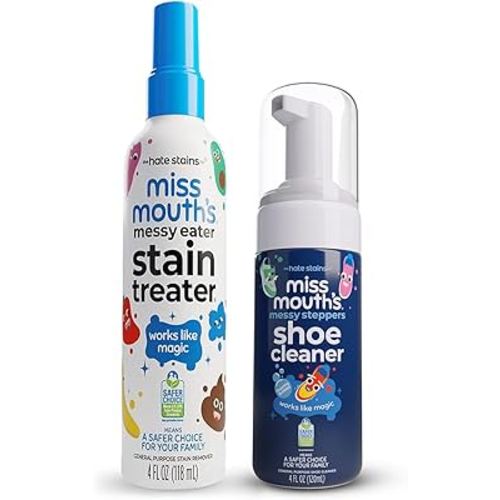 Miss Mouth's Messy Eater Stain Treater and Messy Steppers Shoe Cleaner Magic Duo - Stain Remover for Clothes, Carpet, Upholstery and Shoe Cleaner for Sneakers, Leather, Cloth, Mesh
