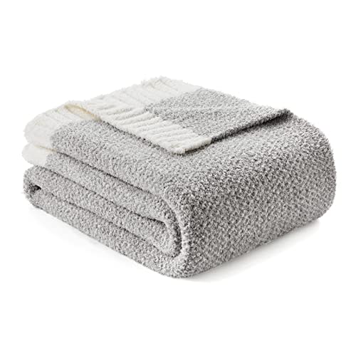 Snuggle Sac Heather Grey Throw XL Blanket for Couch, Super Soft Warm Blankets Cozy Knit Fuzzy Microfiber Throws Dupes for Sofa, Bed, Camping, Picnic, Heather Grey, 50x70 inches