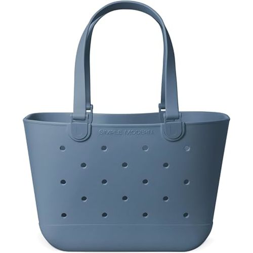Simple Modern Large Beach Bag | Waterproof Getaway Rubber Tote with Zipper Pocket for Travel, Pool, Boat, Groceries, Sports | Blue Dune