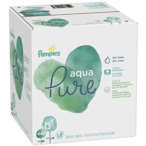 Baby Wipes, Pampers Aqua Pure Sensitive Water Baby Diaper Wipes, Hypoallergenic and Unscented, 8X Pop-Top Packs, 448 Count - 448 Count (Pack of 1)