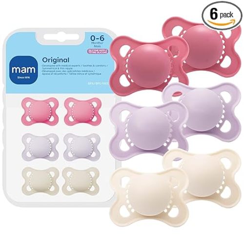 MAM Original Matte Baby Pacifiers 0-6 Months, Binky for Newborn Babies, BPA-Free Skin Soft Silicone Nipple, Easy to Clean, Developed with Medical Experts, 6 Pack, Made in Europe