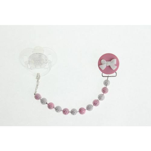 Pink and White Beads and adorable Bow, pacifier Clip (CPWB) (MSRP 24.00)