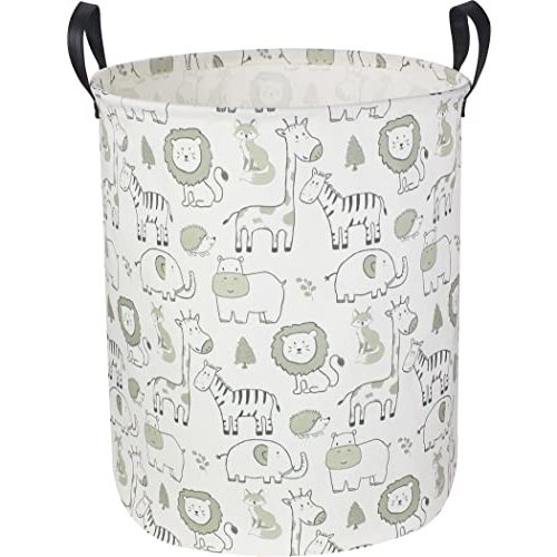 CLOCOR Baby Laundry Basket,Collapsible Kids Toys Storage Baskets,Nursery Hamper for Boys and Girls,Jungle Bedroom Decor,Gift Basket(Green Animals