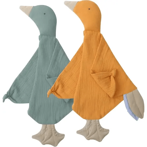 Twins Pack Muslin Cotton Goose Loveys Soft Breathable Newborn Security Blanket with Tags, for Baby Boy Girl, Neutral Muslin Fabric for Comfortable Sleep & Play, Ideal for Newborns, Toddlers