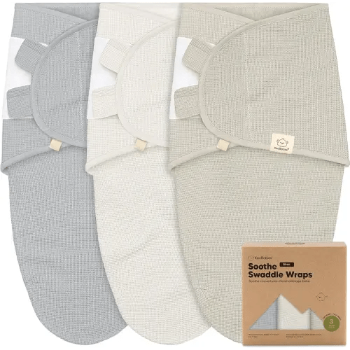 3-Pack Organic Swaddles for Newborns, Baby Sleep Sacks 0-3 Months - Baby Swaddle Wrap, Newborn Wearable Blanket, Infant Sleep Sack for Girls, Boys, Soft & Snug, Large Hook & Loop Closure (Granite)