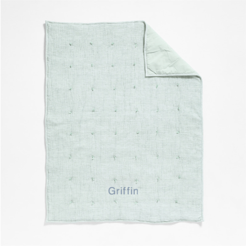 Personalized Aire Muted Teal Crinkle Hand-Quilted Organic Cotton Baby Crib Quilt