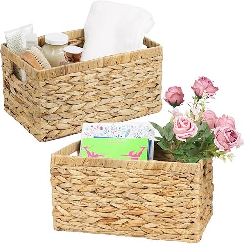 Wicker Basket, Water Hyacinth Baskets for Organizing, Wicker Storage Baskets for Shelves, Woven Baskets for decor, Storage Bins for Organization, 2-Pack
