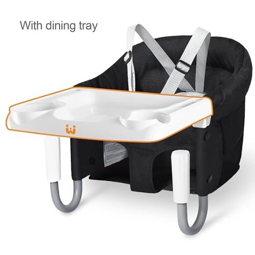 MTWML Hook On High Chair with Tray,Portable Baby High Chair That Attaches to Table,Clip On Fast Table High Chair for Babies and Toddlers.Baby Feeding Seat for Dining Table and Counter(Pure-Black)