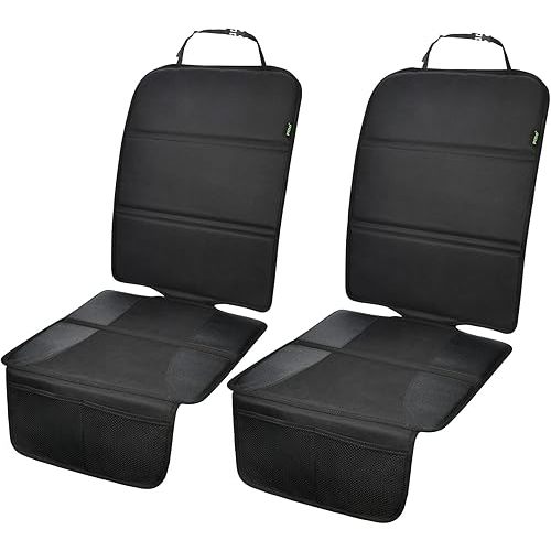 PIDO Car Seat Protector, 2 Pack Seat Protectors for Under Child Carseat, Thick Padding, Waterproof Fabric and Anti-Slip Base, Protective Pad for Car Interiors, Black