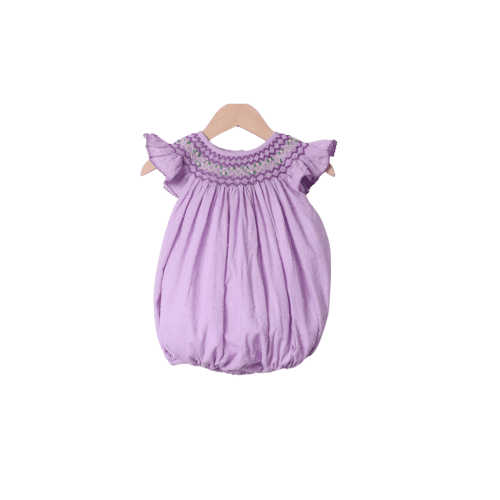 Smocked Heirloom Lavender Swiss Dot Bubble